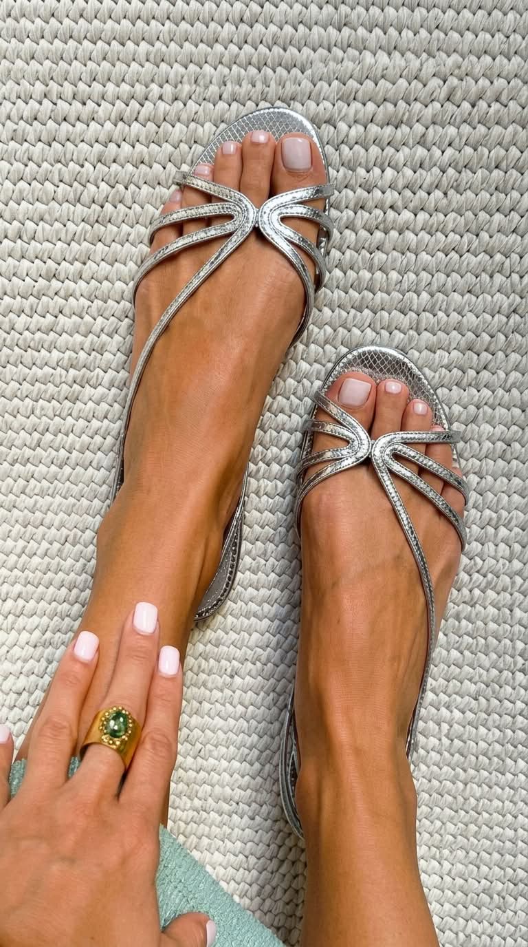 sandalias planas doradas con tiras finas. Begur