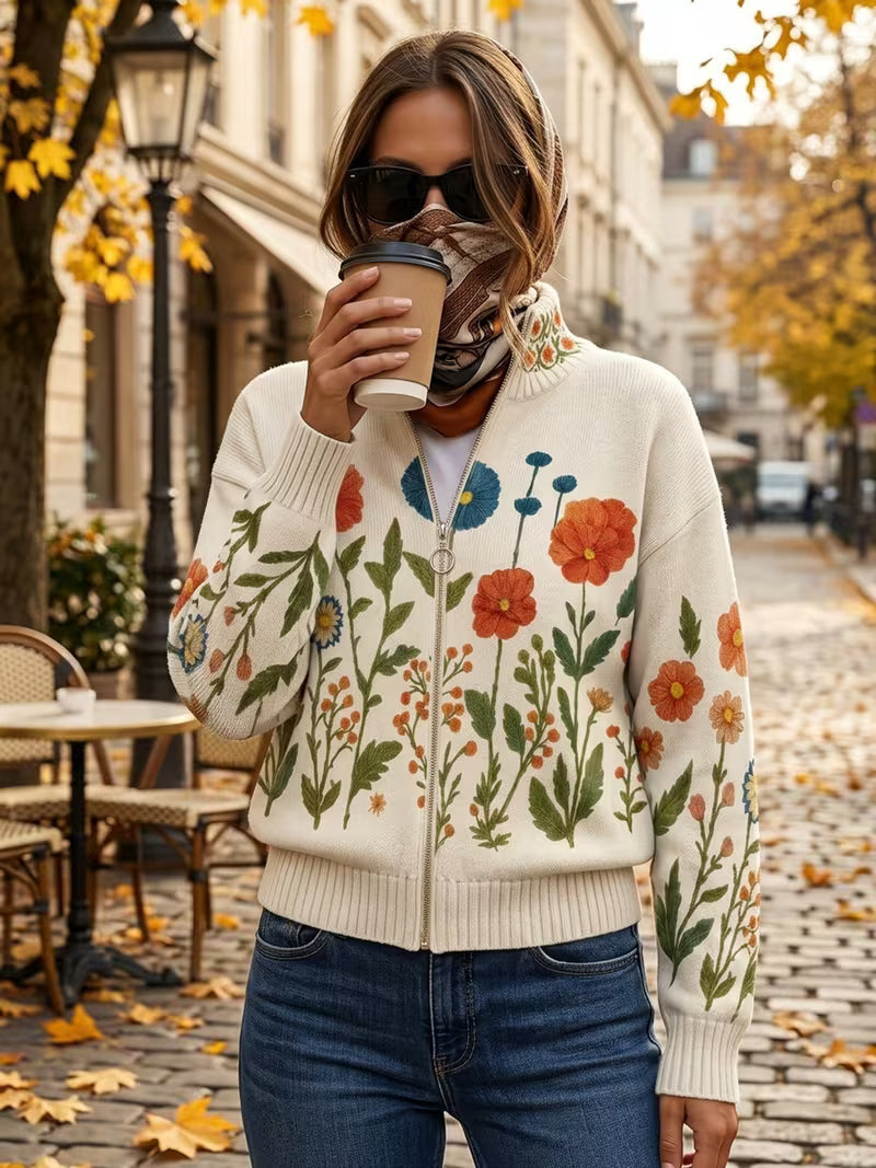 cardigan con cremallera y estampado floral. Prato