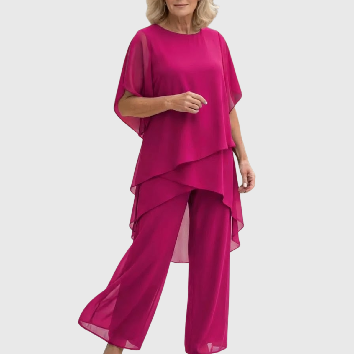 conjunto palazzo fluido con top asimétrico. Ronda