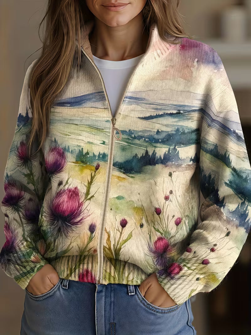 cardigan con cremallera y estampado de cardo escocés. Begur