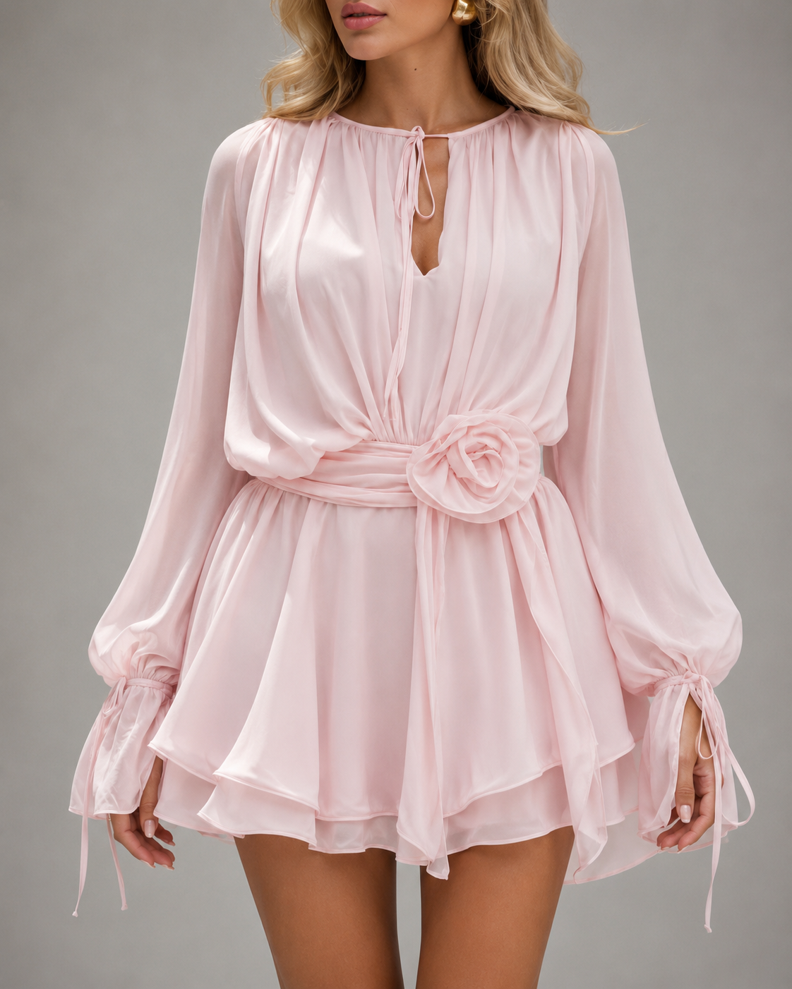 vestido mini romantico con cintura floral. Ronda