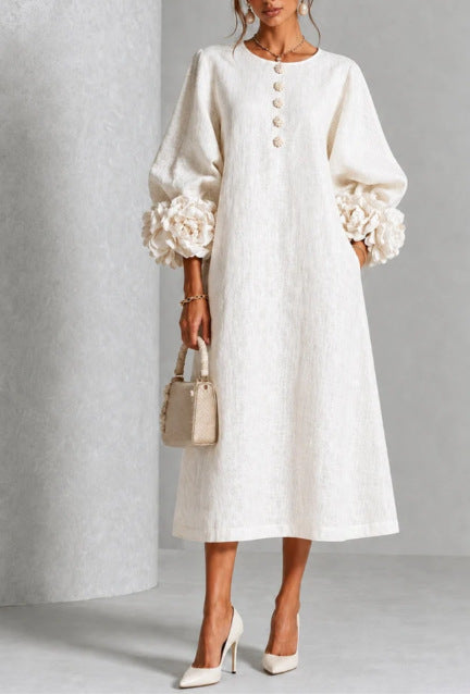 vestido midi floral con mangas de rosa. Vejer