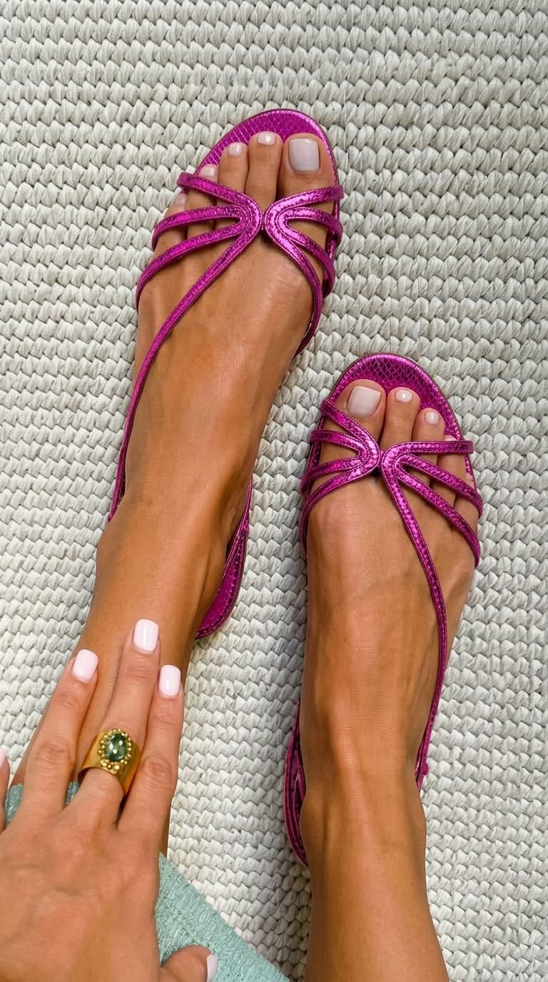 sandalias planas doradas con tiras finas. Begur