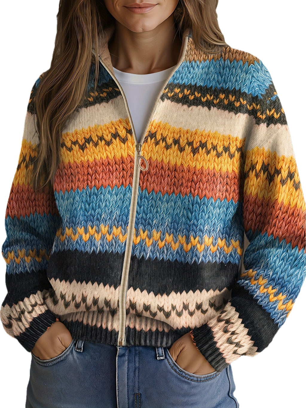 cardigan corto de rayas chevron multicolor. Getaria