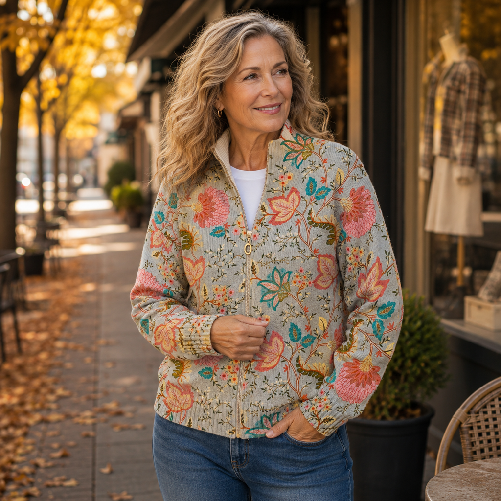 sudadera bomber con estampado floral vintage. Mojacar