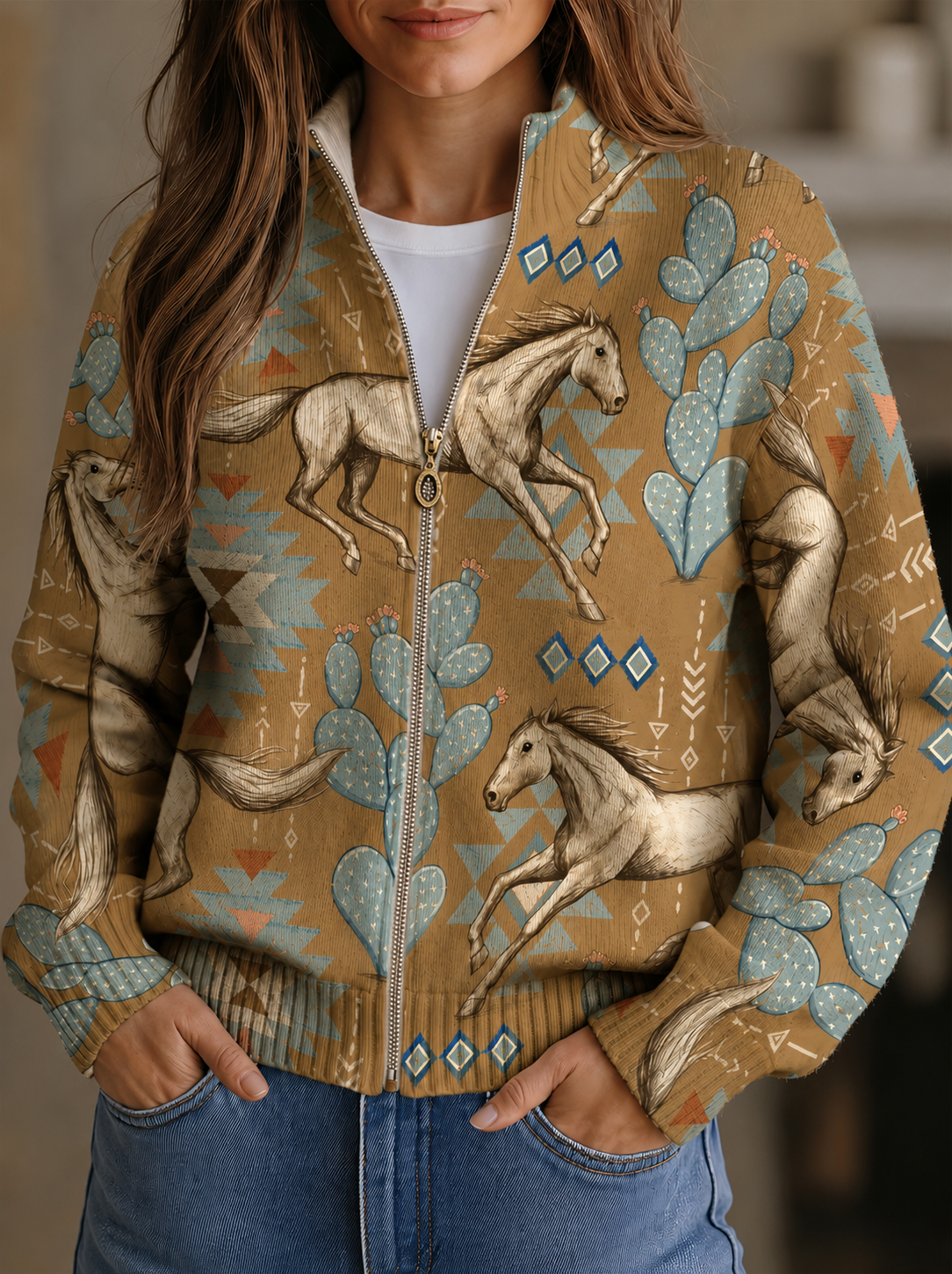 cardigan con cremallera y estampado de cactus. Perpetua