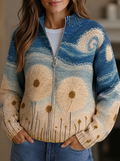 cardigan de punto con estampado de girasoles y cremallera. Vejer