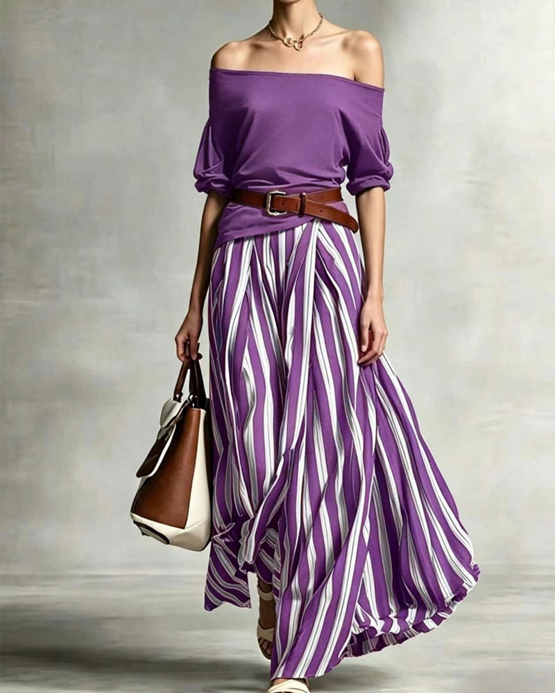 conjunto falda maxi a rayas con top de hombros descubiertos. Motril