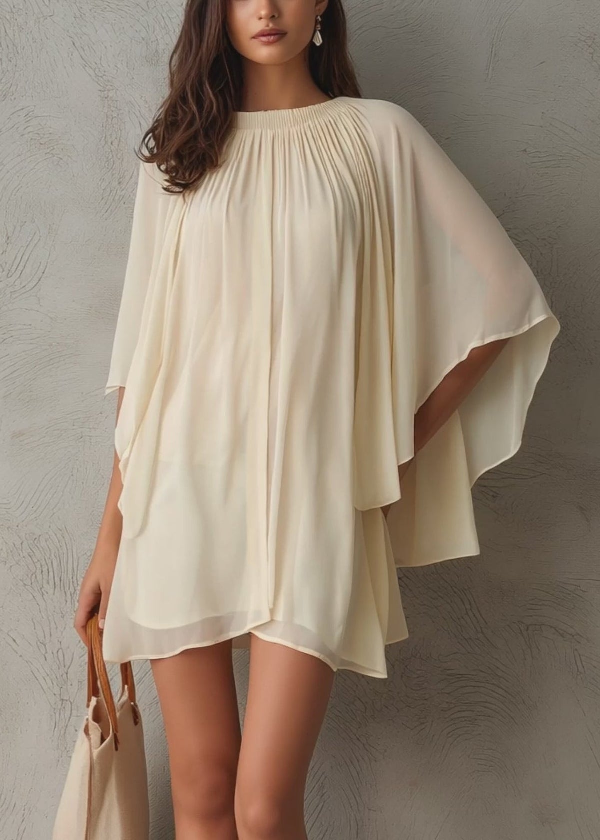 vestido mini boho con encaje y manga abullonada. Catalina