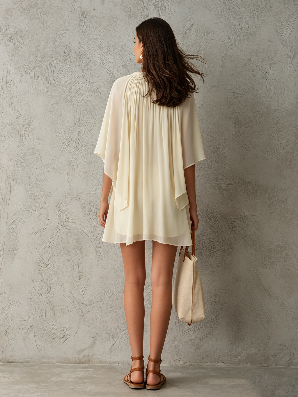 vestido mini boho con encaje y manga abullonada. Catalina