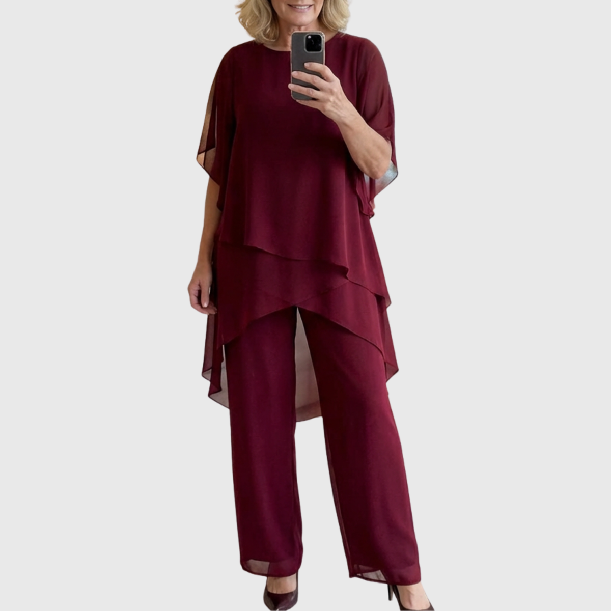 conjunto palazzo fluido con top asimétrico. Ronda
