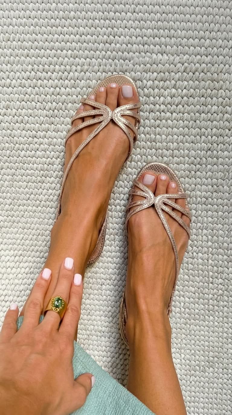 sandalias planas doradas con tiras finas. Begur