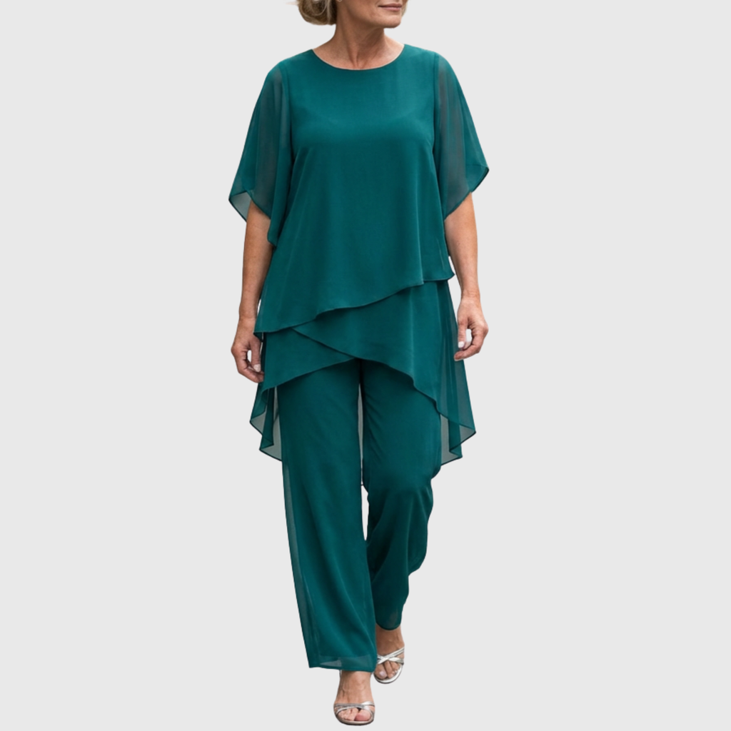 conjunto palazzo fluido con top asimétrico. Ronda