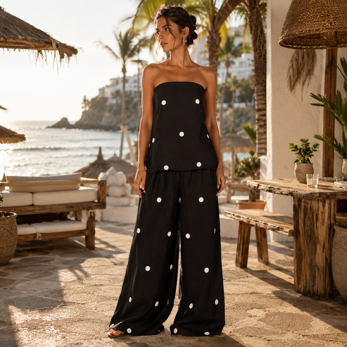 conjunto de lino con lunares. Sormiou