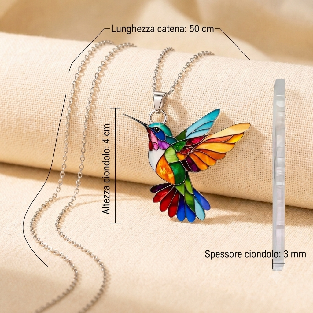 collar con colgante colibrí multicolor. Begur