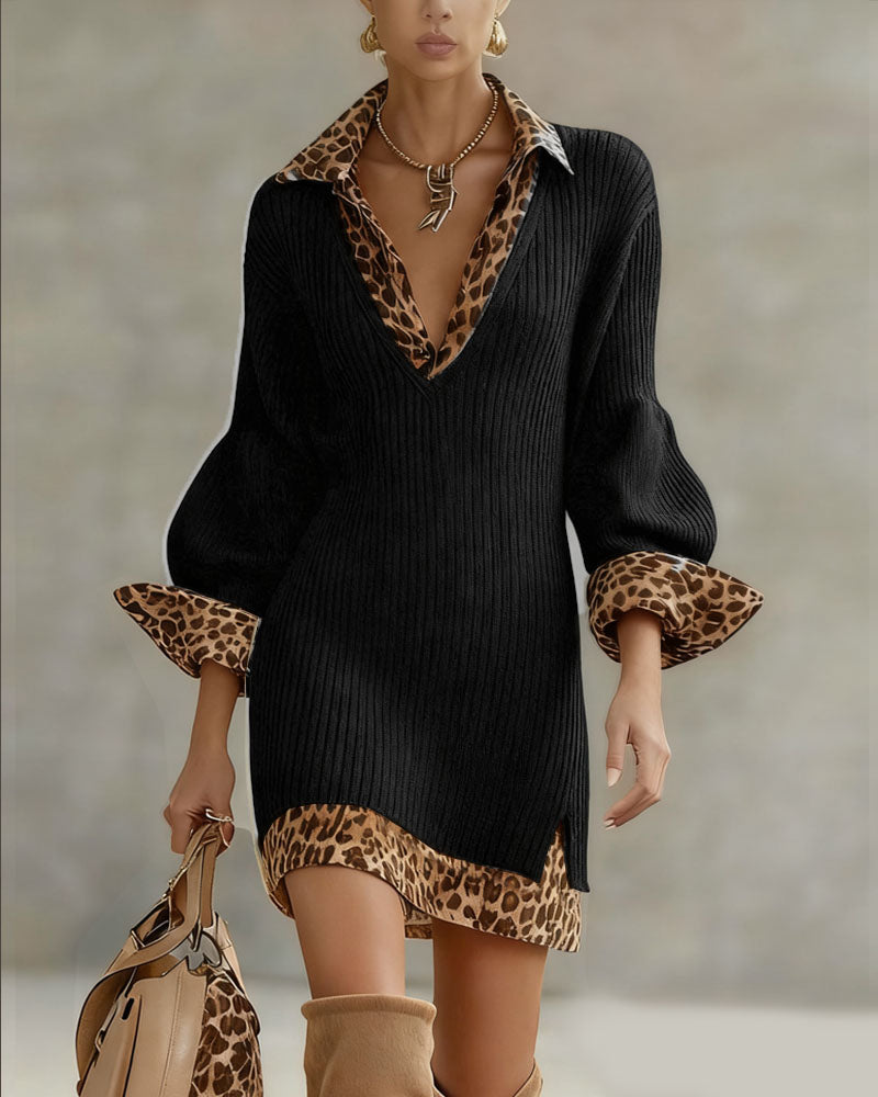 vestido leopardo con mangas farol y escote en v. Teror