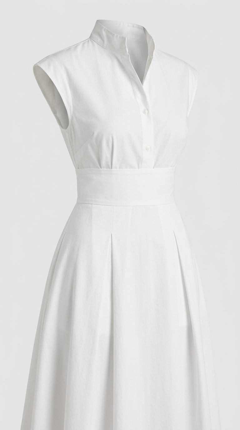Tabarca — vestido midi plisado con escote estructurado