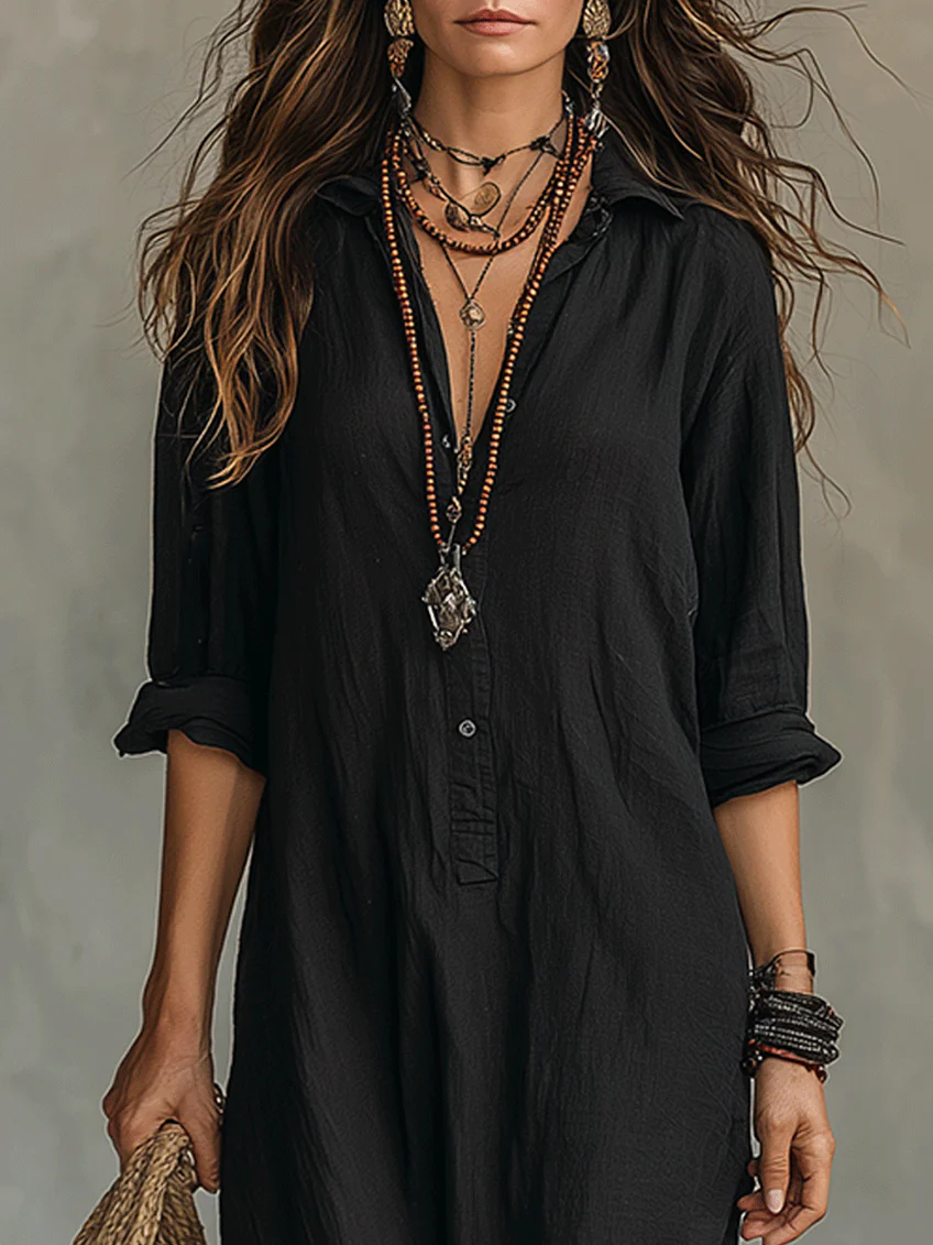 vestido maxi con cuello estructurado y botones. Ronda