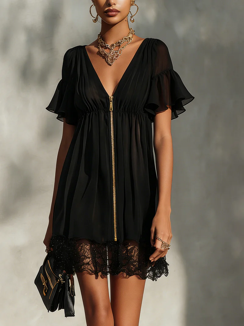 vestido mini de encaje con cremallera frontal. Sanya