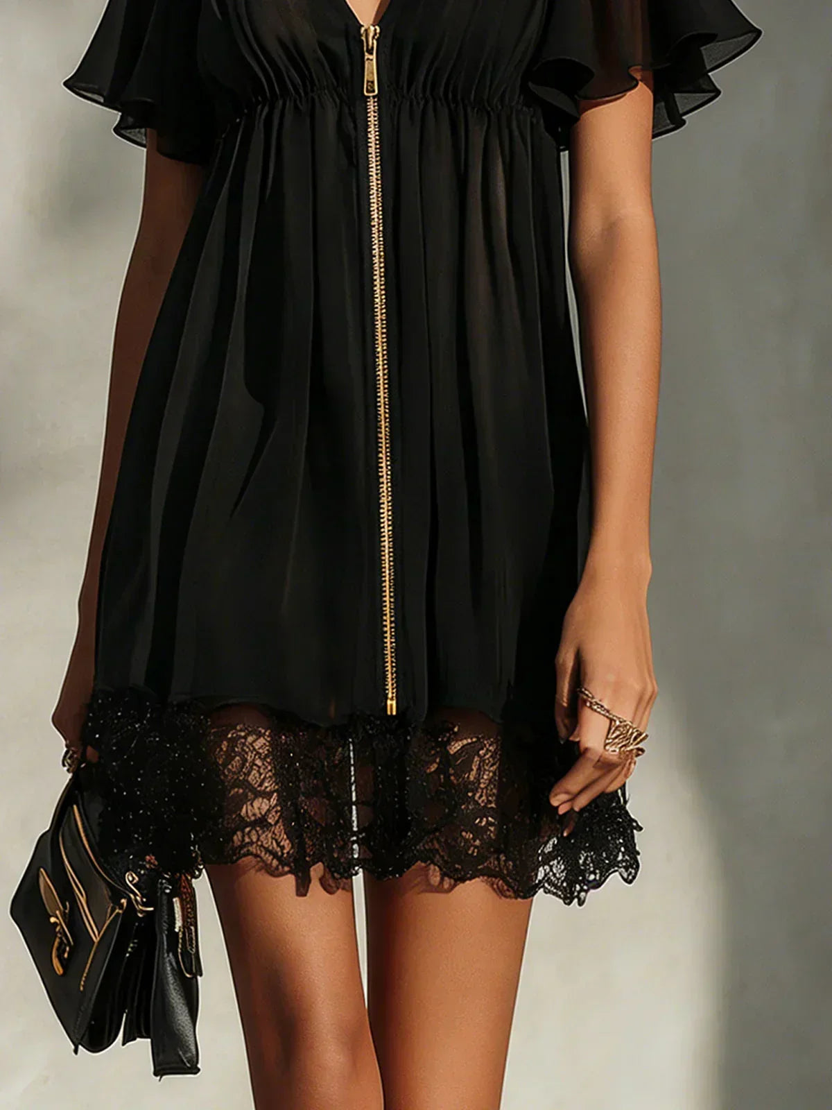 vestido mini de encaje con cremallera frontal. Sanya