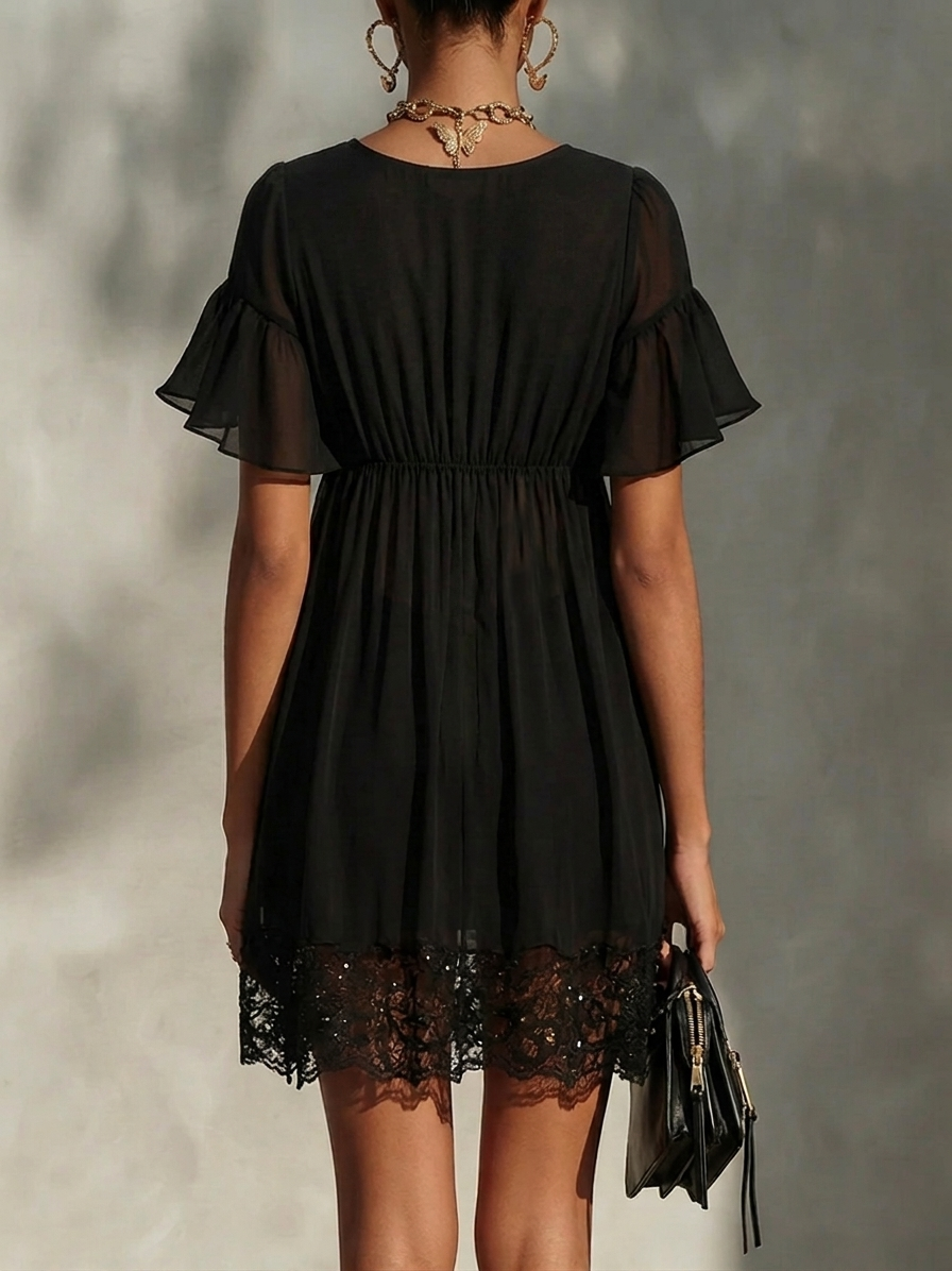 vestido mini de encaje con cremallera frontal. Sanya