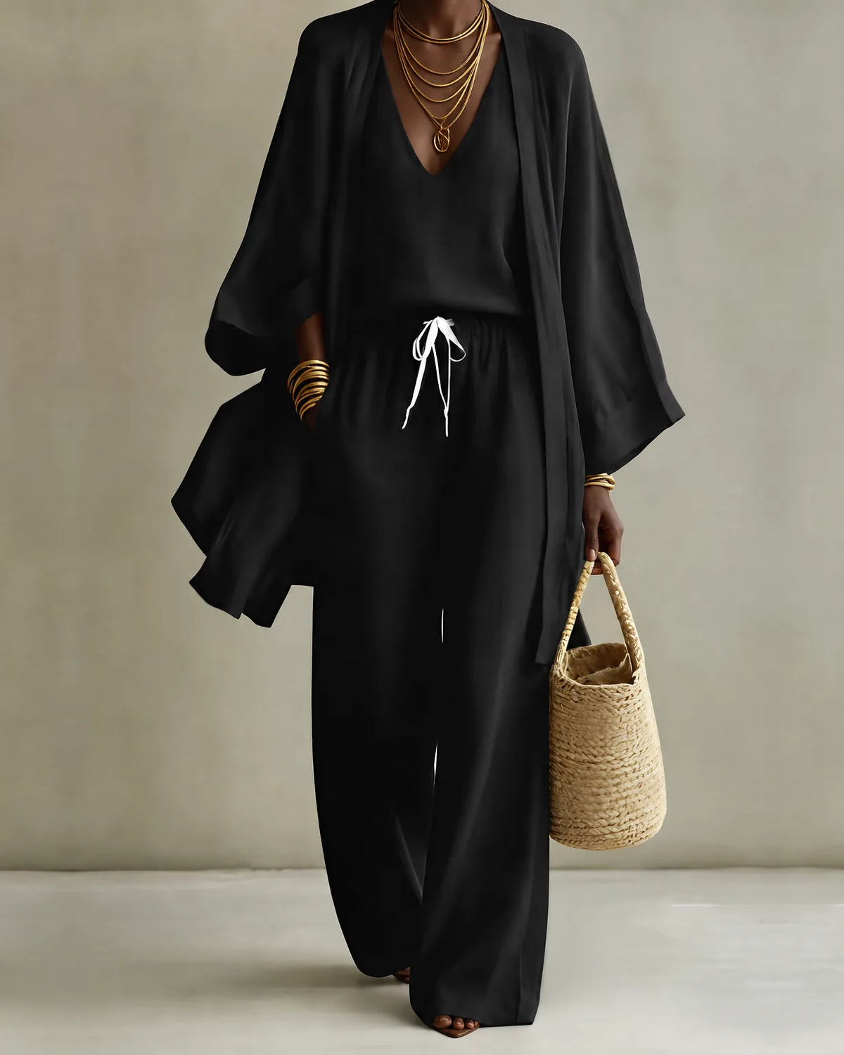 set 3 piezas efecto lino con gilet. Tanisha