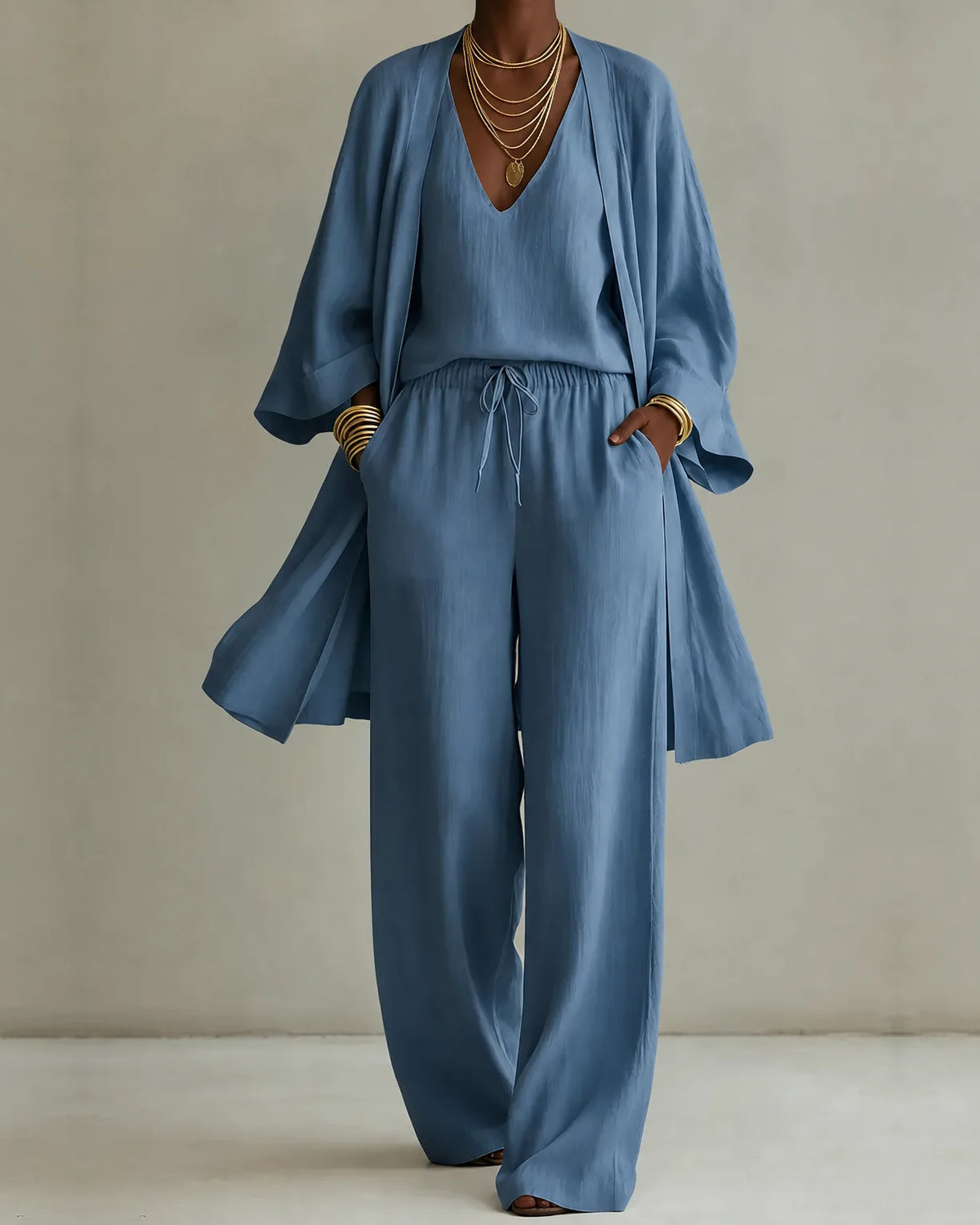 set 3 piezas efecto lino con gilet. Tanisha