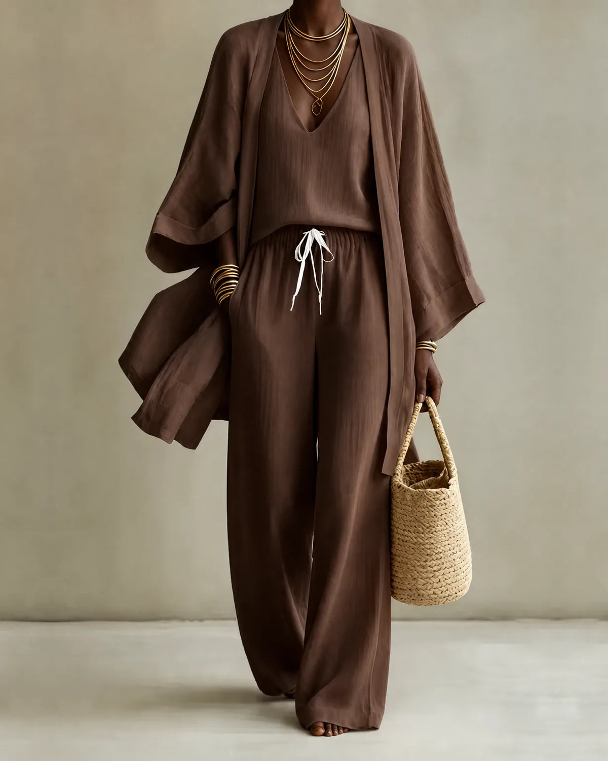 set 3 piezas efecto lino con gilet. Tanisha