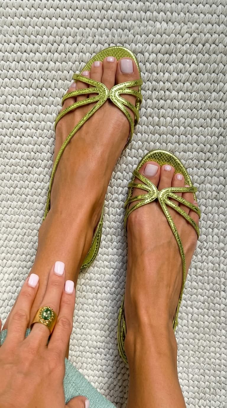 sandalias planas doradas con tiras finas. Begur