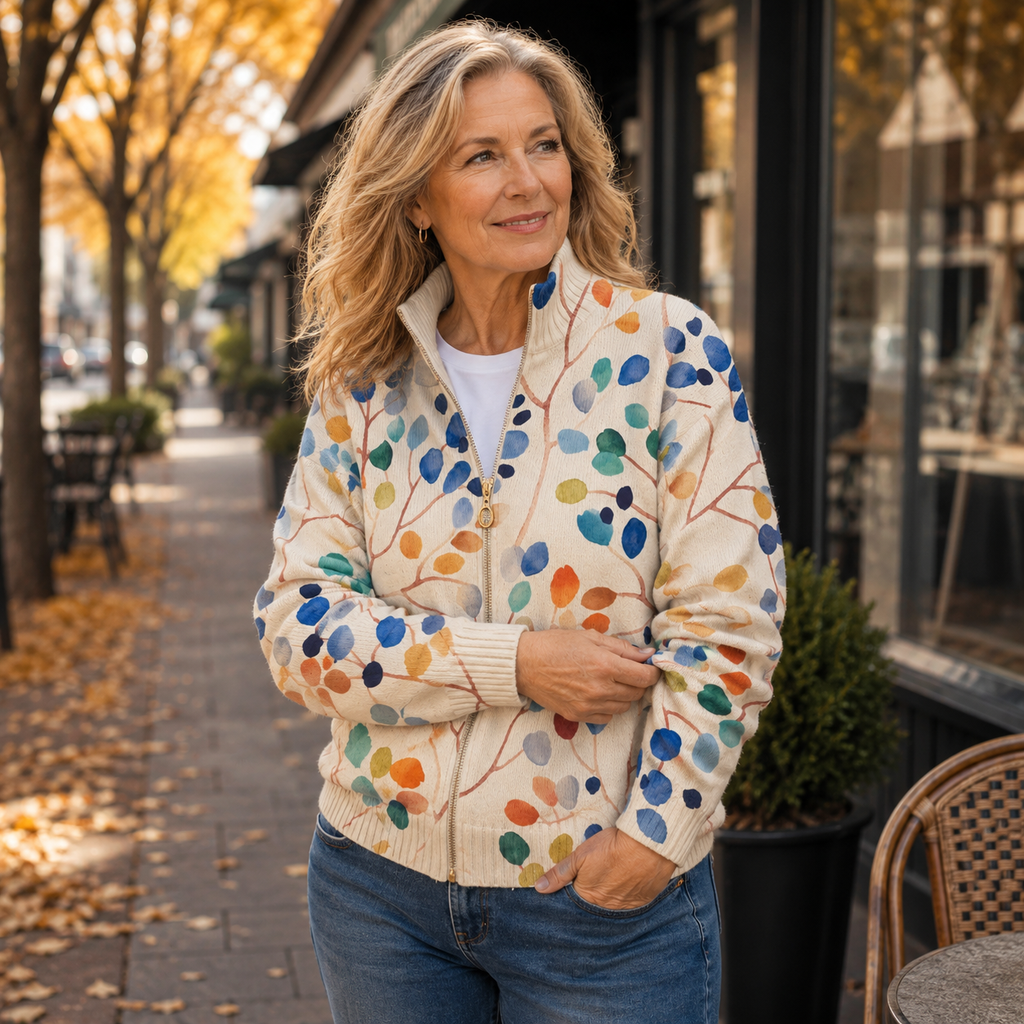 cardigan con cremallera y estampado botánico. Imogene