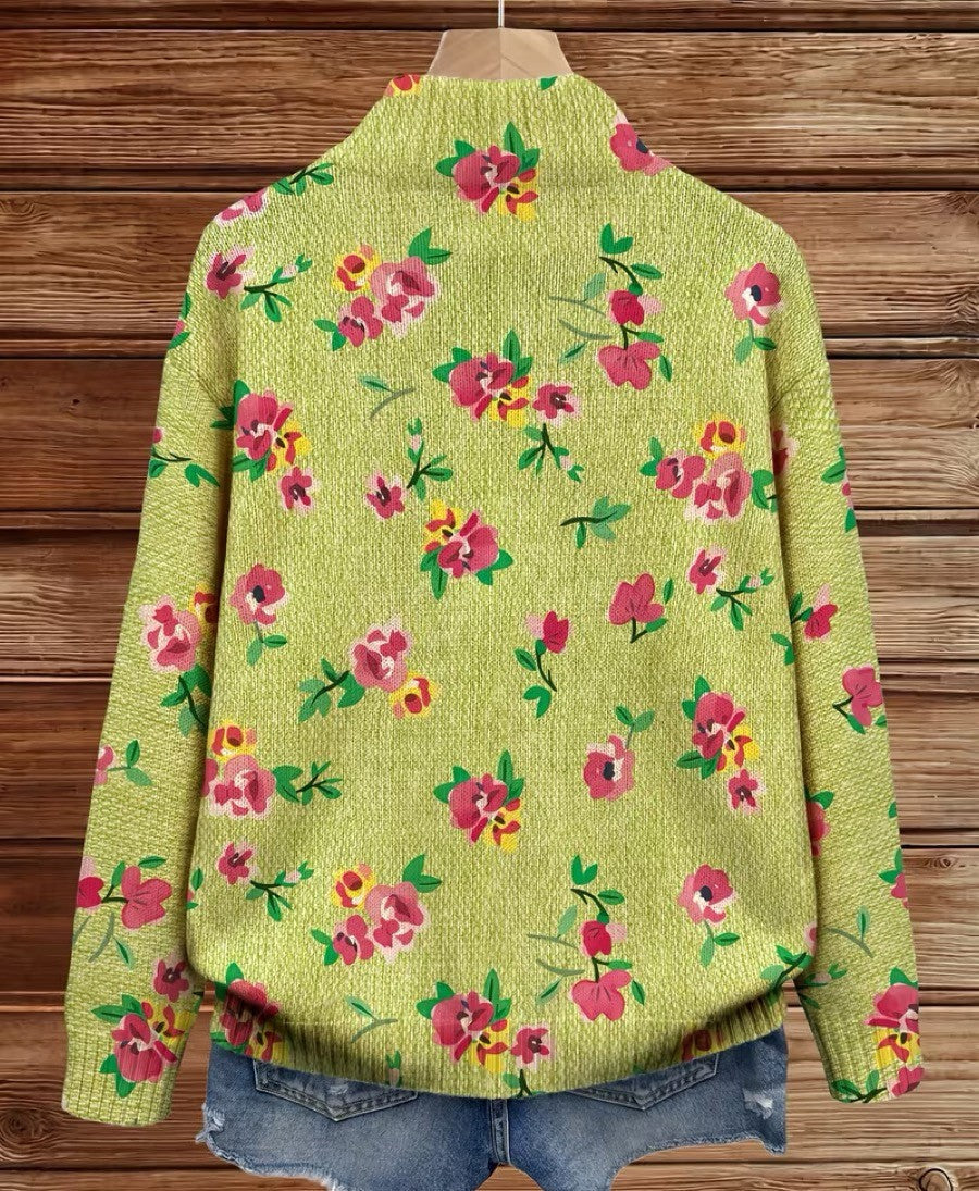 cardigan bomber con estampado floral rosa y verde lima. Constance