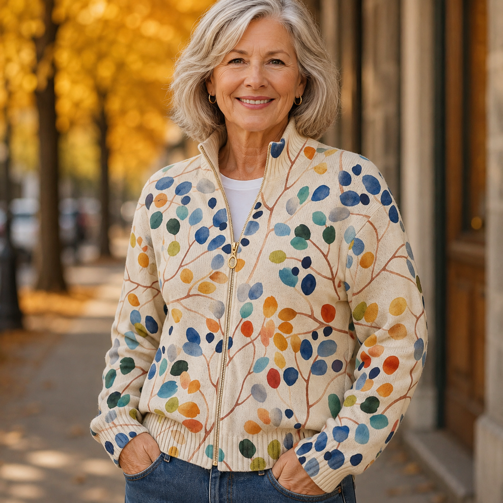 cardigan con cremallera y estampado botánico. Imogene