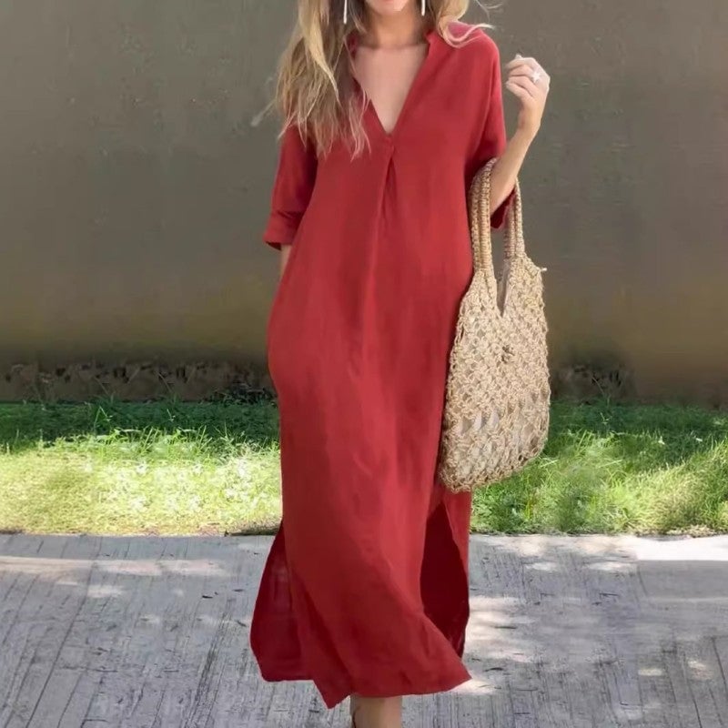 vestido midi fluido de algodón. Vejer