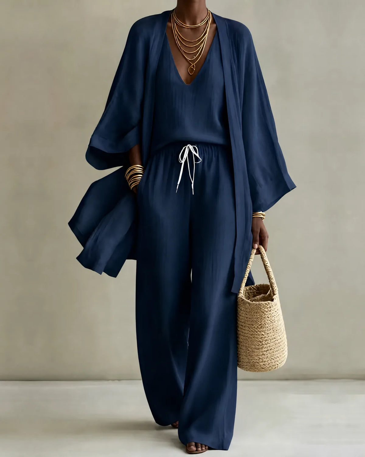 set 3 piezas efecto lino con gilet. Tanisha
