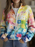 cardigan bomber de algodón con flores acuarela. Begur