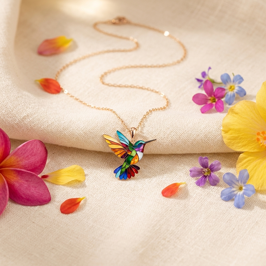 collar con colgante colibrí multicolor. Begur