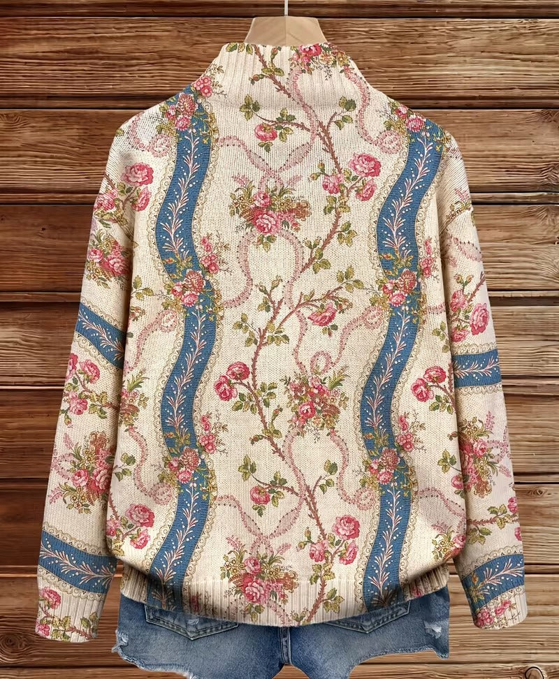cardigan de punto con estampado floral y cintas. Eulalia