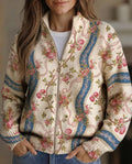 cardigan de punto con estampado floral y cintas. Eulalia