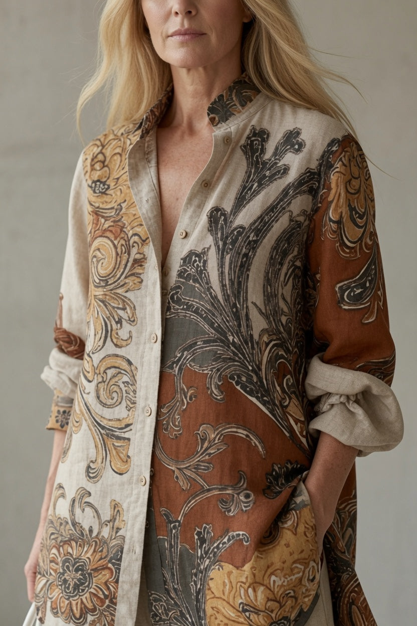 conjunto de dos piezas bohemio con camisa estampada y pantalón. Mojacar
