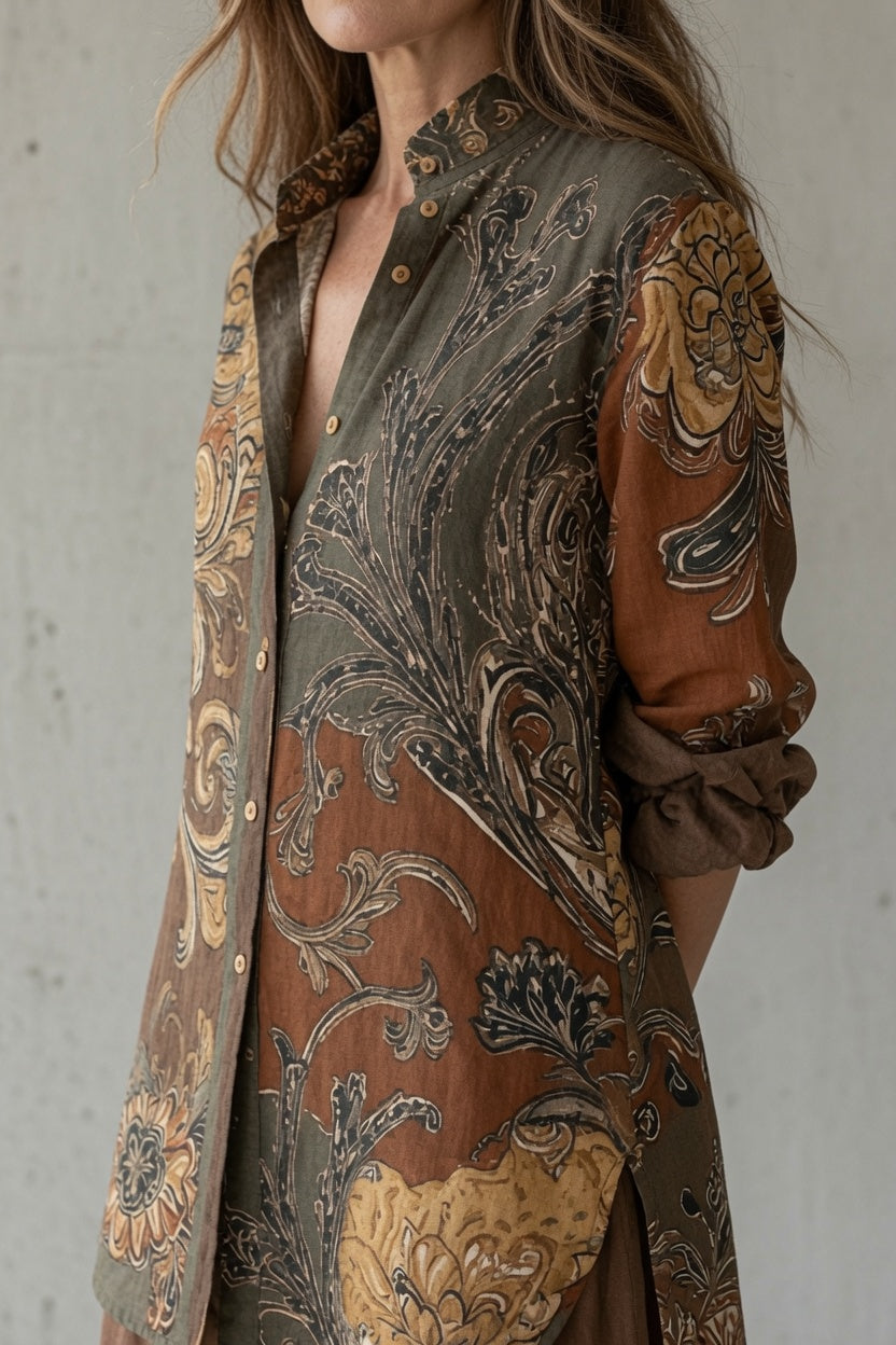 conjunto de dos piezas bohemio con camisa estampada y pantalón. Mojacar