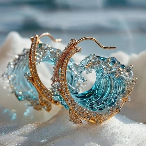 pendientes azules con detalles dorados. Ondara