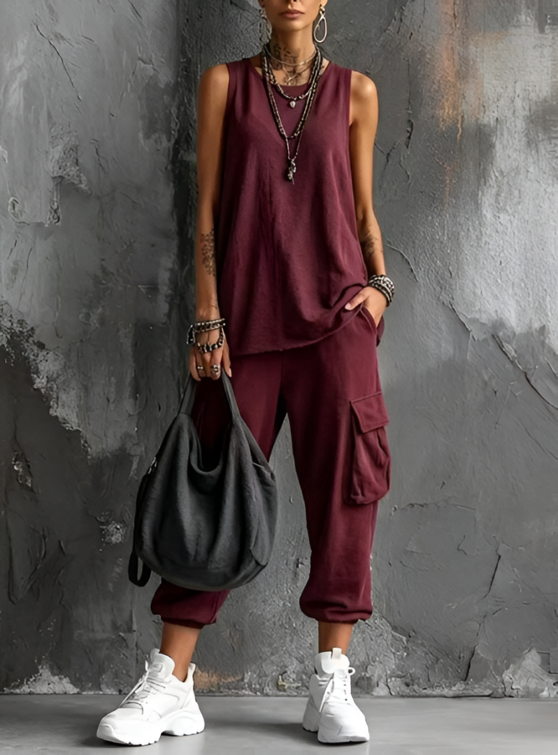 conjunto de lino con top tirantes y pantalón ancho. Begur