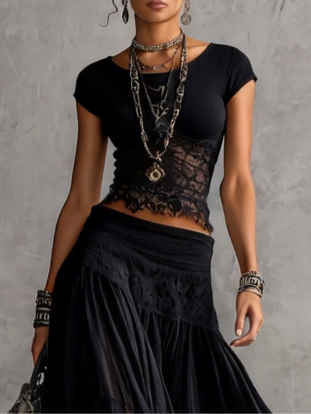 conjunto top de encaje y falda maxi plisada. Ludovica