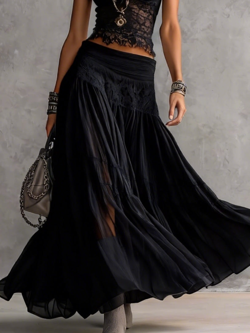 conjunto top de encaje y falda maxi plisada. Ludovica