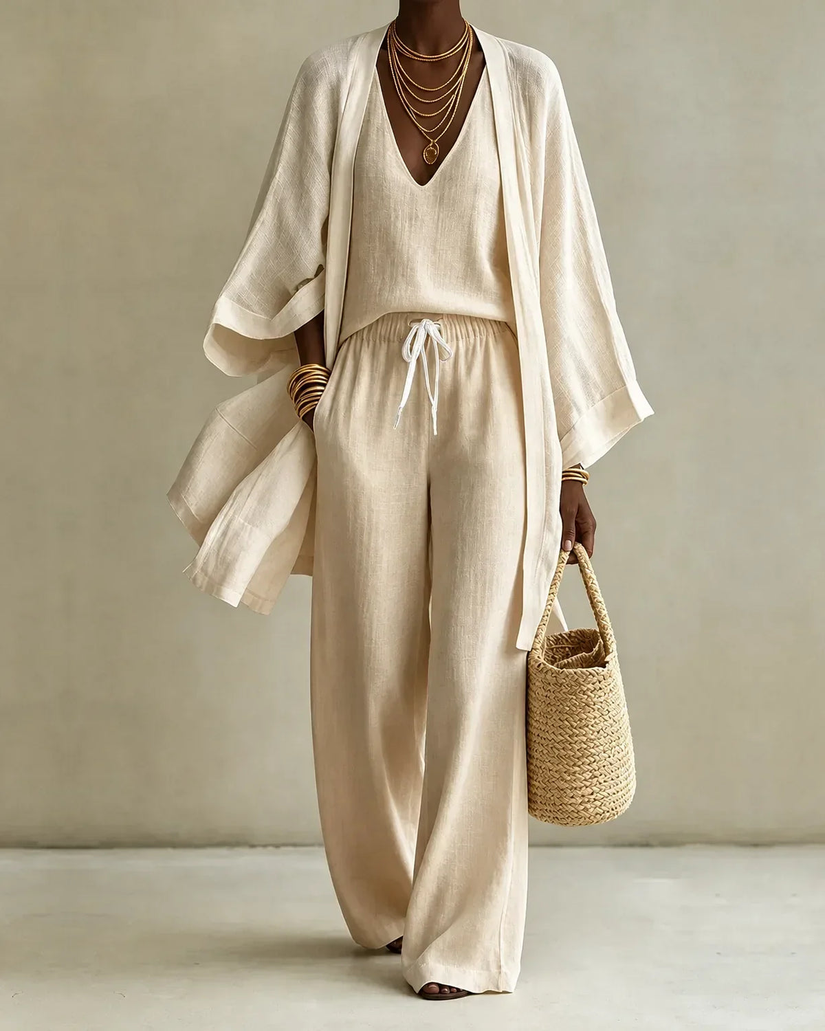set 3 piezas efecto lino con gilet. Tanisha