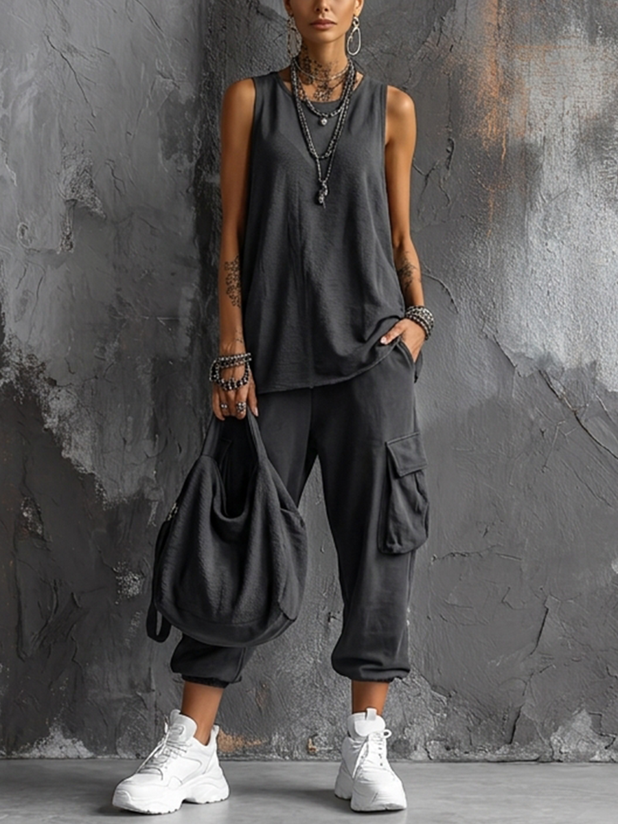conjunto de lino con top tirantes y pantalón ancho. Begur