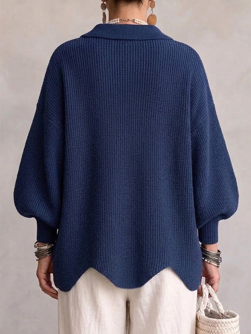 cardigan oversize con cuello pico y botones metálicos. Isadora