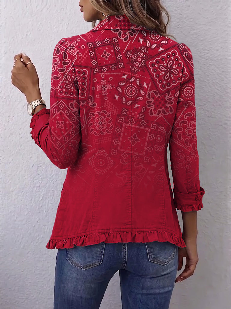 chaqueta de lino con estampado paisley ombré. Criselle