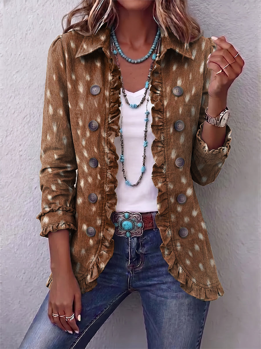 chaqueta de lino con volantes y estampado animal. Nolinda
