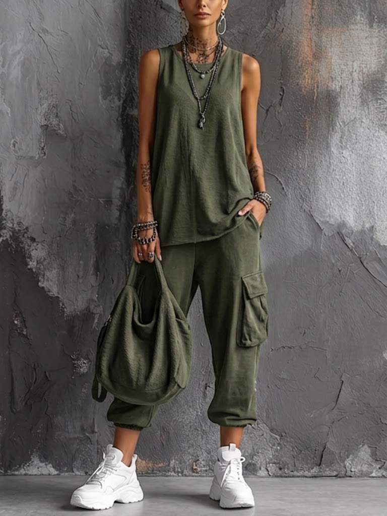 conjunto de lino con top tirantes y pantalón ancho. Begur